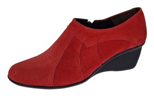 Botine dama rosii din piele naturala intoarsa cu platforme de 5 cm - Mira Velur