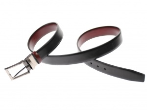 Curea barbati eleganta, din piele naturala neagra si visinie 3.5 cm - DR1210NVIS - Img 4
