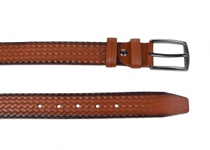 Curea barbati eleganta, mata, maro , din piele naturala cu model 3.5 cm ALP3514M - Img 2