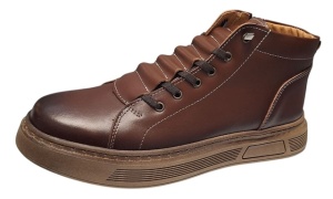 Ghete barbati casual din piele naturala maro cu fermoar imblanite GS2021GM - Img 4