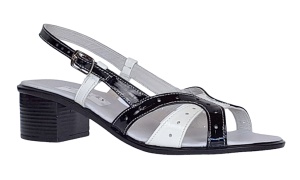 Oferta marimea 37 Sandale dama din piele naturala lacuita in doua culori alb negru Sara - Img 3