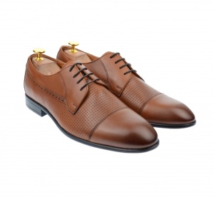 OFERTA MARIMEA 41 -Pantofi barbati office, eleganti, cu siret, din piele naturala, maro coniac, L709CON