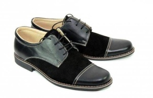Pantofi barbati casual din piele naturala combinata, Negru, LUX75R