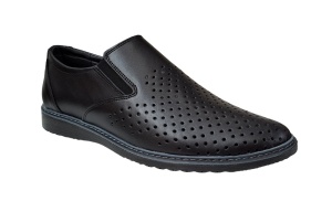Pantofi barbati casual din piele naturala cu perforatii Negru GKR507N