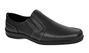 Pantofi barbati casual din piele naturala, perforati, cu elastic, calapod lat, Negru - GKR91N - Img 7