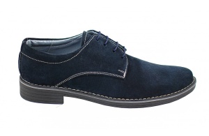 Pantofi barbati casual, eleganti din piele naturala intoarsa bleumarin - PAVELBLM