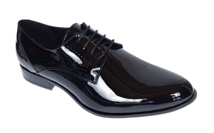 Pantofi barbati eleganti din piele naturala calapod lat Negru Lacuit GKR016NL - Img 4