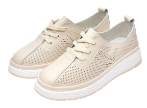 Pantofi dama casual din piele naturala cu perforatii - Karen Bej Late GSKFL9573B - Img 7