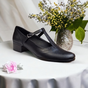 Pantofi dama de dans negri cu bareta din piele naturala STD22N - Img 8
