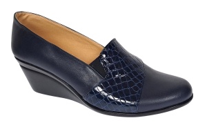 Pantofi dama din piele naturala box si croco lac - Model Bleumarin P14BLCR - Img 5