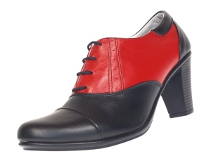 Pantofi dama din piele naturala cu toc de 7cm Negru - Rosu P46NR - Img 4