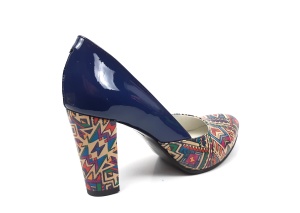 Pantofi dama eleganti din piele naturala bleumarin lac cu imprimeu, toc 9cm - Img 4