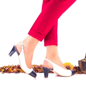 Pantofi dama eleganti din piele naturala ,nud cu bleumarin,toc 5cm - NAA20 - Img 2