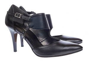 Pantofi dama stiletto decupati din piele naturala toc 8cm Negru Roxanne - Img 3