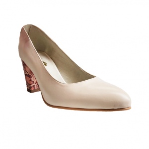 Pantofi eleganti dama, albi, imprimeu sarpe, din piele naturala box, toc 6 cm - NA87ALBS - Img 3