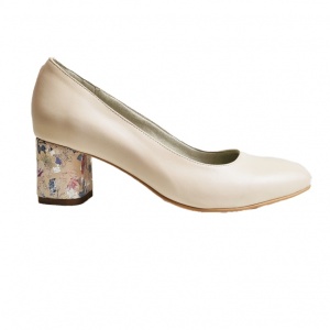 Pantofi eleganti dama, bej, model floral, din piele naturala box, toc 5 cm - NA87BEJ3 - Img 3