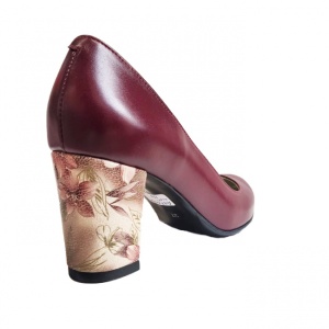 Pantofi eleganti dama, bordo, model floral, din piele naturala box, toc 6 cm - NA87VIS - Img 4