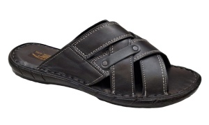 Papuci barbati din piele naturala de culoare neagra - GKR74N