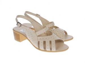 Sandale dama de vara cu toc de 5 cm, din piele naturala, bej, S26BEJBOX