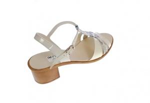 Sandale dama din piele naturala lacuita Bej, cu insertii florale bleu, S81LB - Img 4