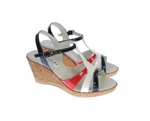 Sandale dama, din piele naturala, Platforme 7cm, Rosu, Alb, Negru, LAC, S47RAN2 - Img 2