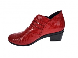Botine dama din piele naturala Croco, Barete, Catarame argintii, Toc de 5 cm, Rosu - MVS63CTCR-R - Img 5