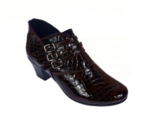 Botine dama din piele naturala Croco, Barete, Catarame argintii, Toc de 5 cm, Maro - MVS63CTCRM - Img 6