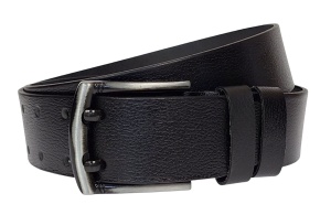 Curea barbati pentru jeans din piele naturala, catarama metalica. cu doua ace, latime 4.5 cm, negru