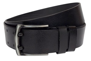 Curea barbati pentru jeans din piele naturala, catarama metalica. cu doua ace, latime 4.5 cm, negru - Img 2