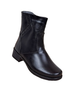 Ghete dama din piele naturala cu fermoar - Model negru imblanit 709N