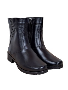 Ghete dama din piele naturala cu fermoar - Model negru imblanit 709N - Img 2