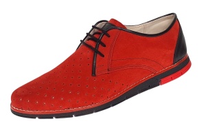 Oferta marimea 41 Pantofi barbati casual din piele naturala intoarsa cu perforatii Rosu 1010RVEL - Img 5