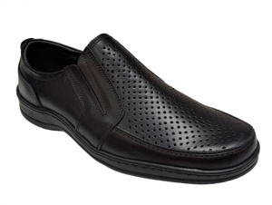 Pantofi barbati casual din piele naturala, perforati, cu elastic, calapod lat - GKR23N