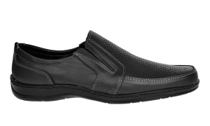 Pantofi barbati casual din piele naturala, perforati, cu elastic, calapod lat, Negru - GKR91N - Img 4