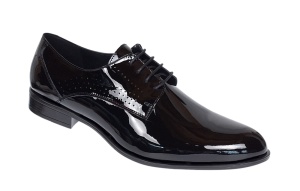 Pantofi barbati eleganti din piele naturala calapod lat Negru Lacuit GKR016NL - Img 1