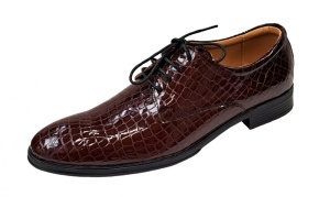 Pantofi barbati eleganti din piele naturala Croco Maro LAC - Img 3