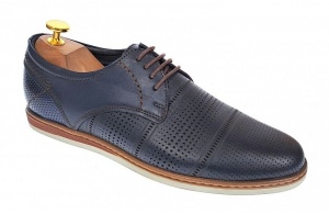 Pantofi barbati eleganti din piele naturala cu perforatii, bleumarin - SIR213GBL - Img 1