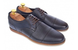 Pantofi barbati eleganti din piele naturala cu perforatii, bleumarin - SIR213GBL - Img 6