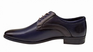 Pantofi barbati eleganti din piele naturala matritata bleumarin GKR12BL - Img 2