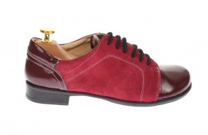 Pantofi dama casual, din piele naturala intorsa si lac, culoare visiniu - P53VELV