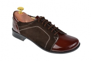 Pantofi dama, casual, din piele naturala, maro, cu varf din lac, Bob P53MM - Img 1