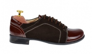 Pantofi dama, casual, din piele naturala, maro, cu varf din lac, Bob P53MM - Img 4