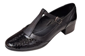 Pantofi dama cu bareta pentru dans Negru din piele naturala Croco P18CTCRN - Img 2