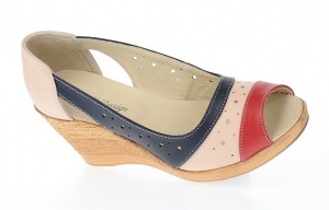 Pantofi dama cu platforma din piele naturala Bej Bleumarin Rosu - Model decupat S104 - Img 4
