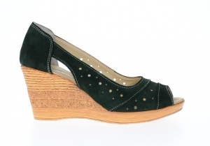Pantofi dama de vara din piele naturala intoarsa - Model verde decupat S1047V - Img 2