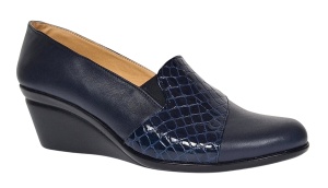 Pantofi dama din piele naturala box si croco lac - Model Bleumarin P14BLCR - Img 2