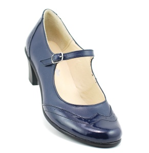 Pantofi dama eleganti din piele naturala cu toc mic - Model bleumarin P104BLU