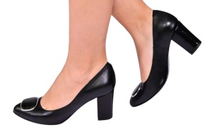 Pantofi dama office eleganti din piele naturala cu toc de 7cm - Model Arinna Negru - Img 3