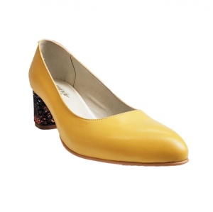 Pantofi eleganti dama, galbeni, din piele naturala box, toc 6 cm - NA87G - Img 4