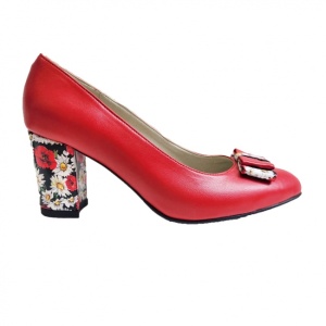 Pantofi eleganti dama, rosii, din piele naturala box, toc 6 cm - NA41R - Img 2